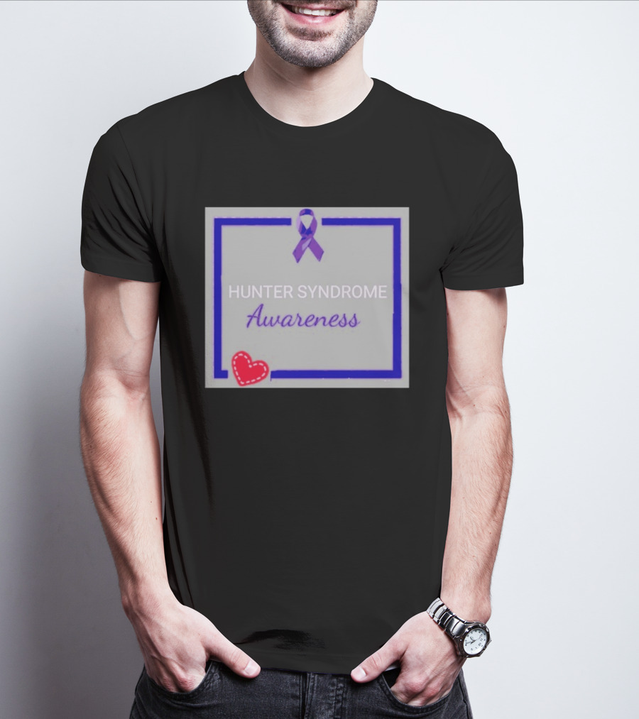 Hunter Syndrome Awareness Purple Ribbon And Heart Symbolization T-Shirt