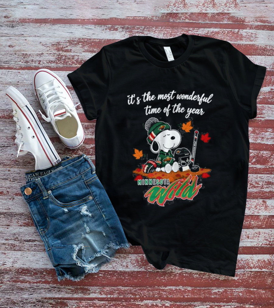 Minnesota Wild Snoopy Autumn Football Most Wonderful Time Of The Year T-Shirt