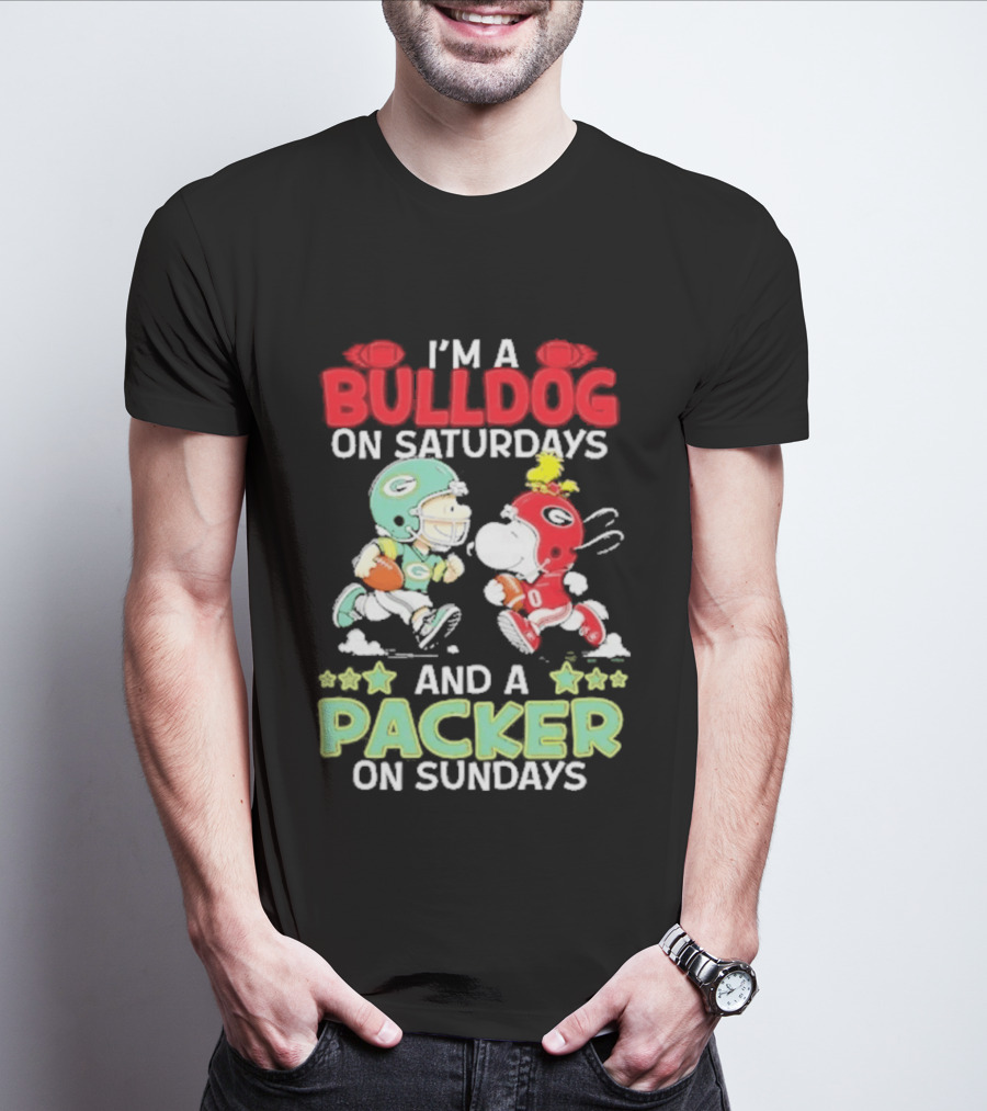 I'm A Bulldog On Saturdays And A Packer On Sundays Football Peanuts T-Shirt