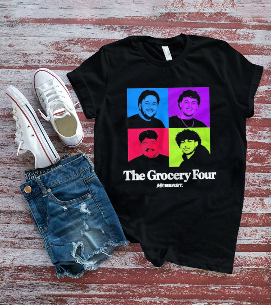MrBeast Grocery Four Pop Art Style Colorful Portraits T-Shirt