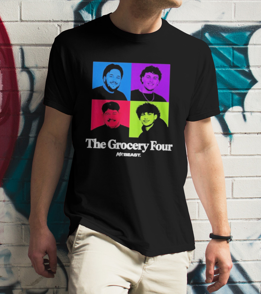 MrBeast Grocery Four Pop Art Style Colorful Portraits T-Shirt