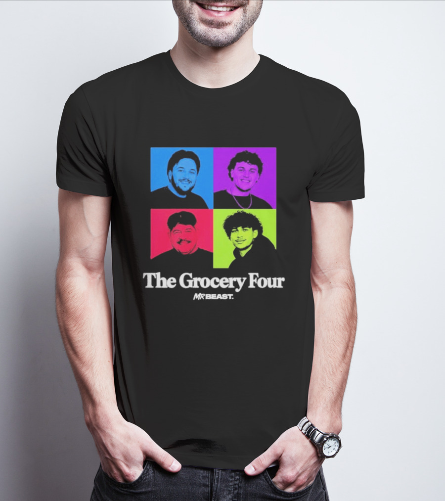 MrBeast Grocery Four Pop Art Style Colorful Portraits T-Shirt
