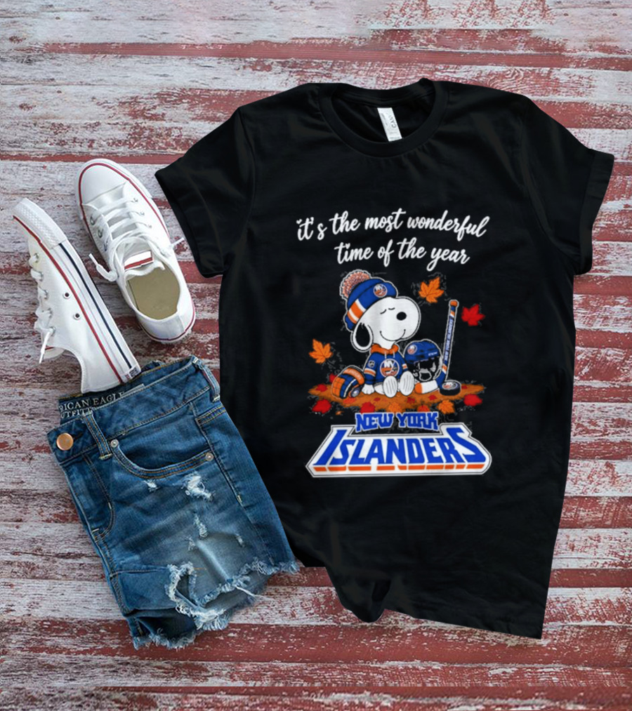 New York Islanders Snoopy Hockey Fall Autumn Most Wonderful Time Of The Year T-Shirt