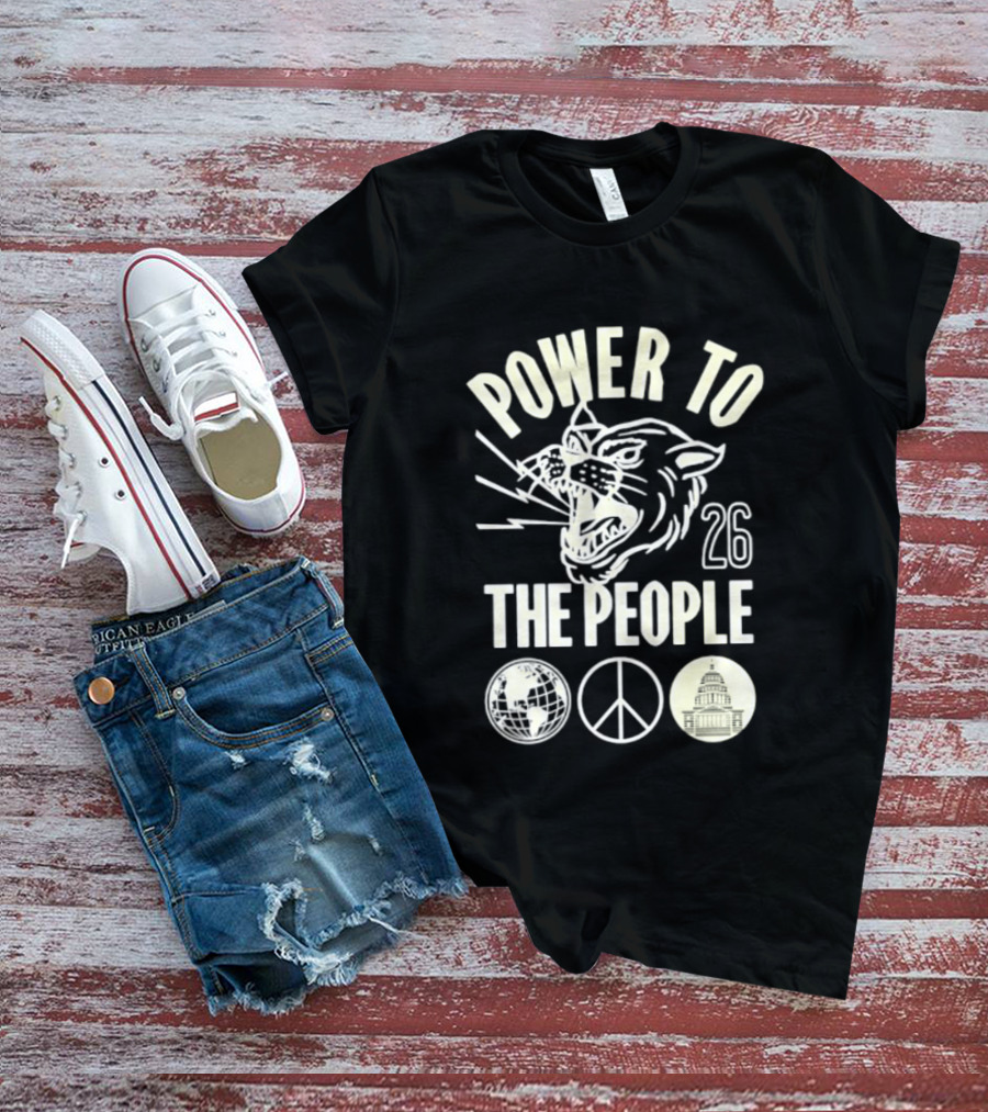 Power To The People 26 Roaring Panther Globe Peace Sign T-Shirt