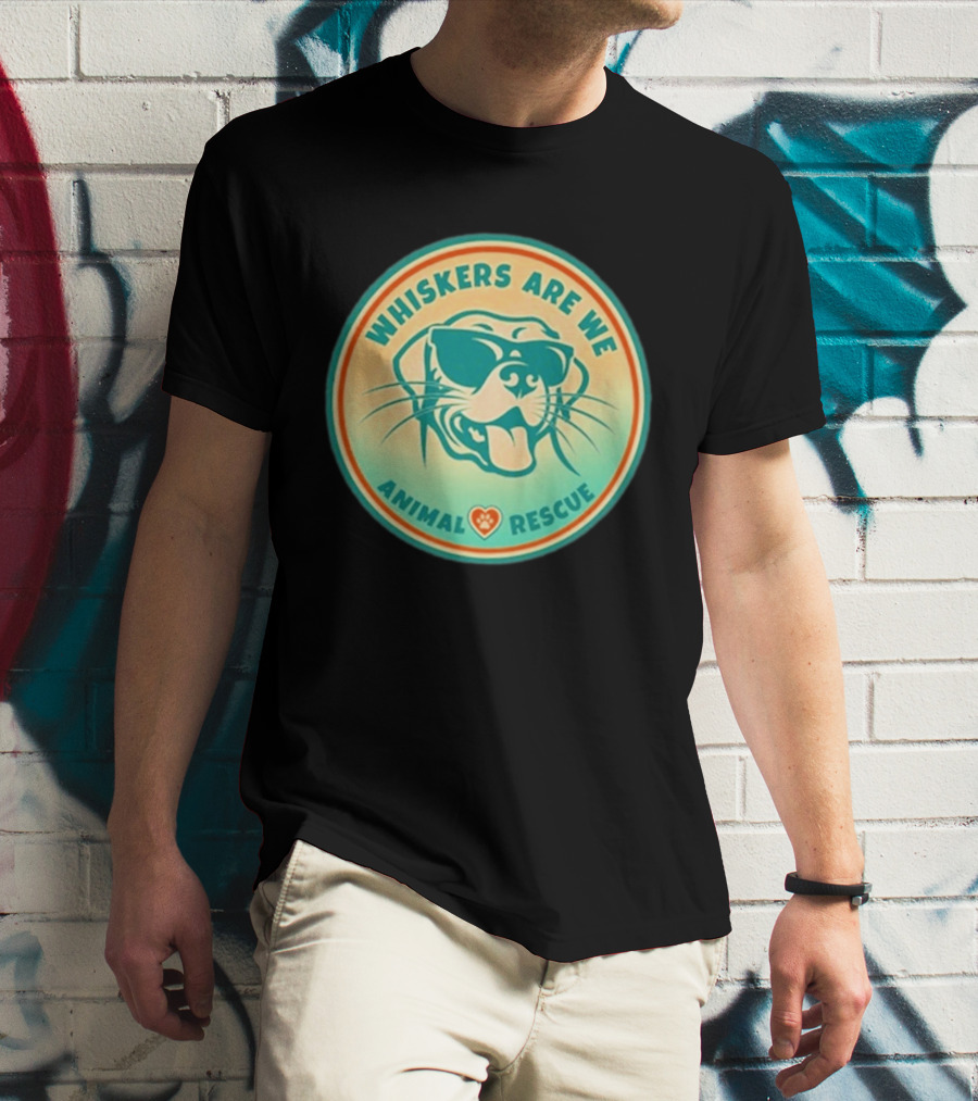 Whiskers Are We Animal Rescue Sunglasses Dog Paw Heart T-Shirt