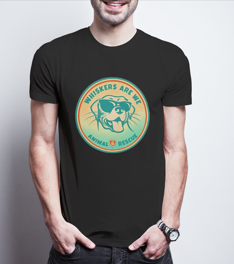 Whiskers Are We Animal Rescue Sunglasses Dog Paw Heart T-Shirt