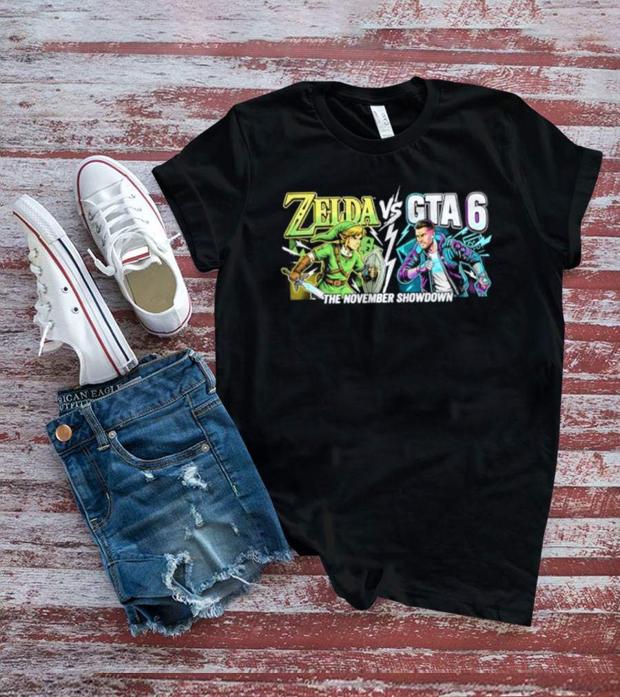 Zelda Vs GTA 6 The November Showdown Gaming Epic Clash T-Shirt