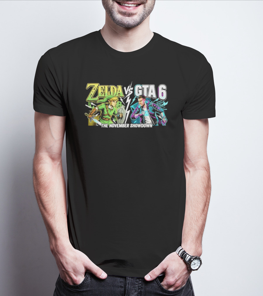 Zelda Vs GTA 6 The November Showdown Gaming Epic Clash T-Shirt