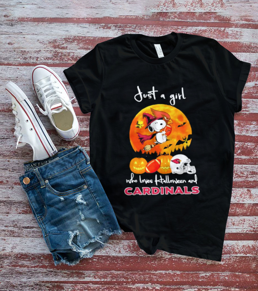 Just A Girl Who Loves Halloween And Cardinals Snoopy Woodstock Pumpkin 2026 T-Shirt