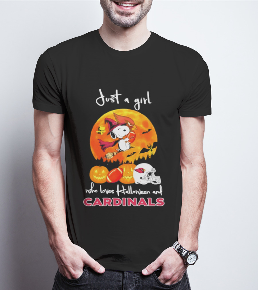 Just A Girl Who Loves Halloween And Cardinals Snoopy Woodstock Pumpkin 2026 T-Shirt