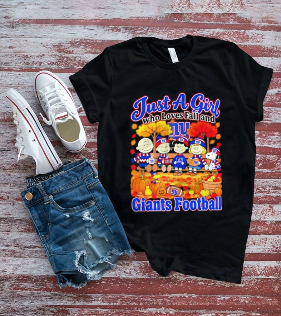 Just A Girl Who Loves Fall And Giants Football New York Peanuts Christmas T-Shirt