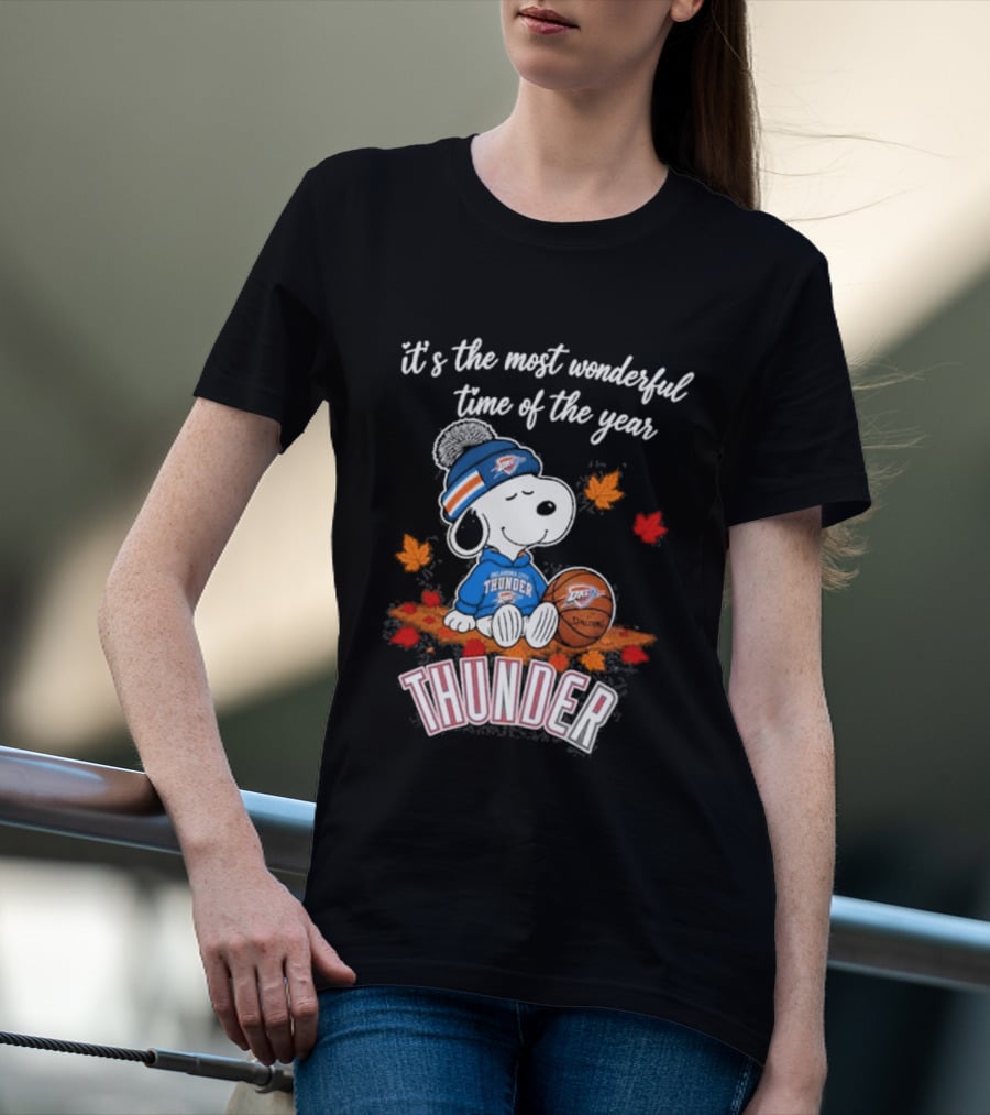 Oklahoma City Thunder Snoopy Most Wonderful Time Of The Year Autumn Football T-Shirt
