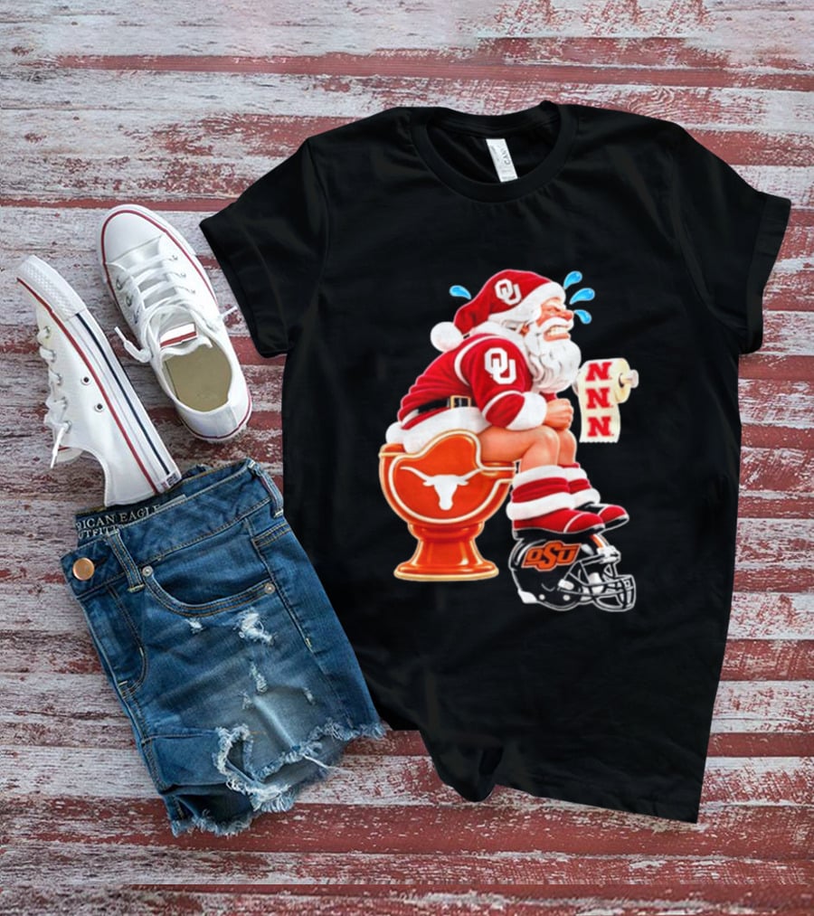 OU Oklahoma Sooners Santa Claus Toilet Texas Longhorns OSU Cowboys Football Meme T-Shirt