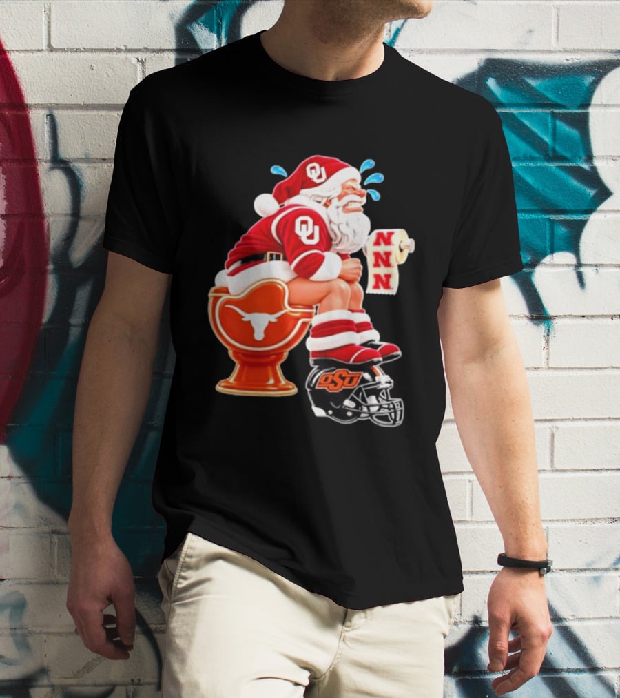OU Oklahoma Sooners Santa Claus Toilet Texas Longhorns OSU Cowboys Football Meme T-Shirt