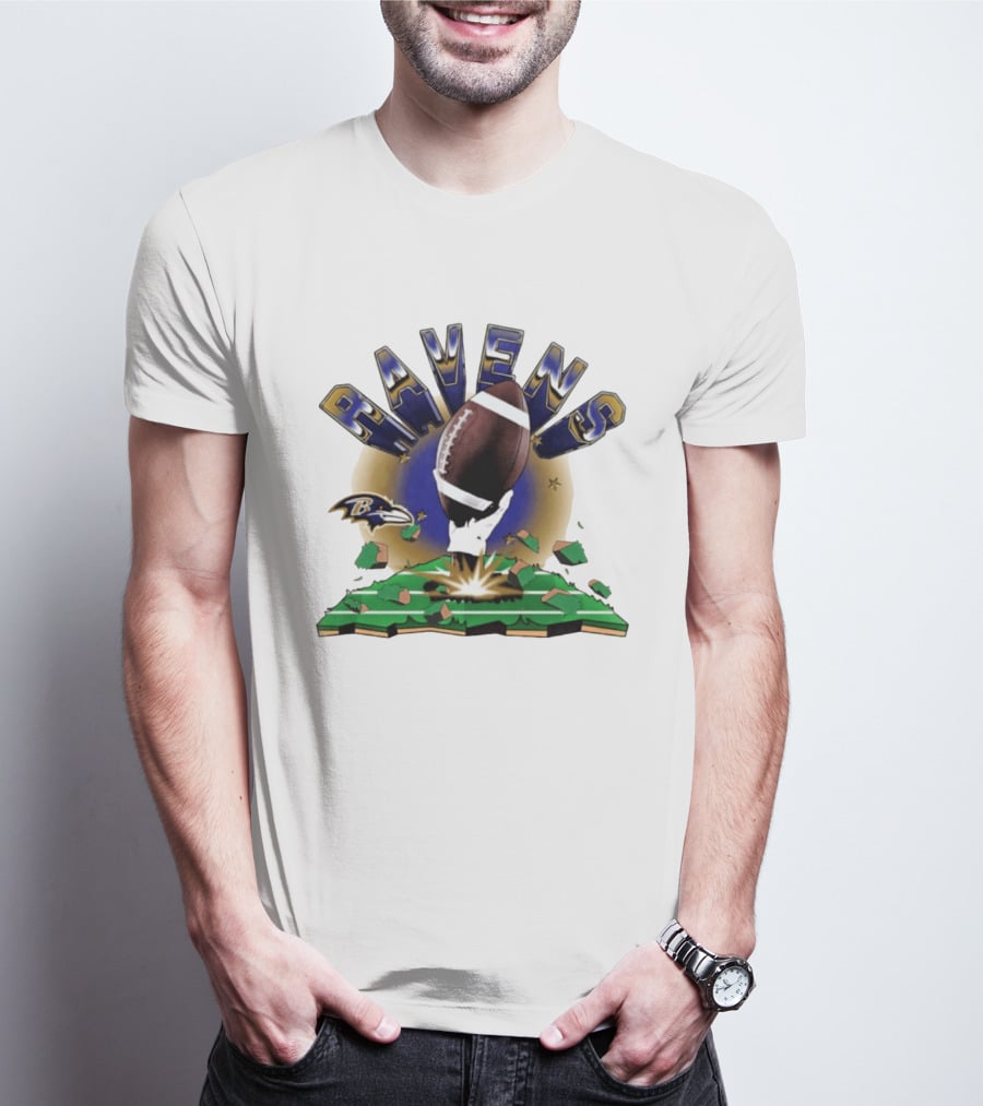 Ravens 2026 Explode Clubhouse Logo With Football And Hand Iconic Team T-Shirt