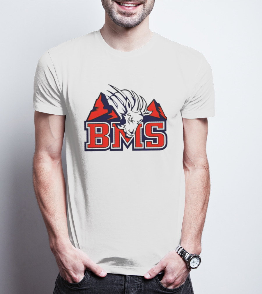 BMS Mountain Ram College Sports Iconic Red And Navy Blue T-Shirt