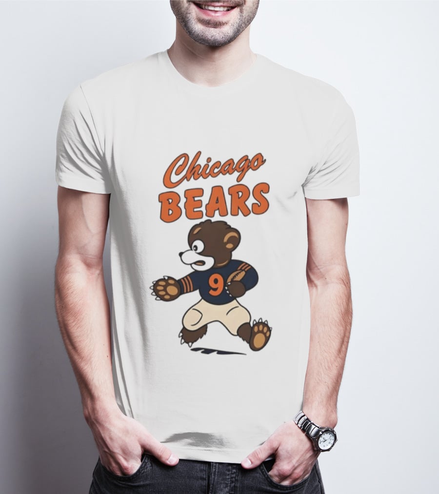 Chicago Bears Football Vintage Cartoon Bear Running Number 9 T-Shirt