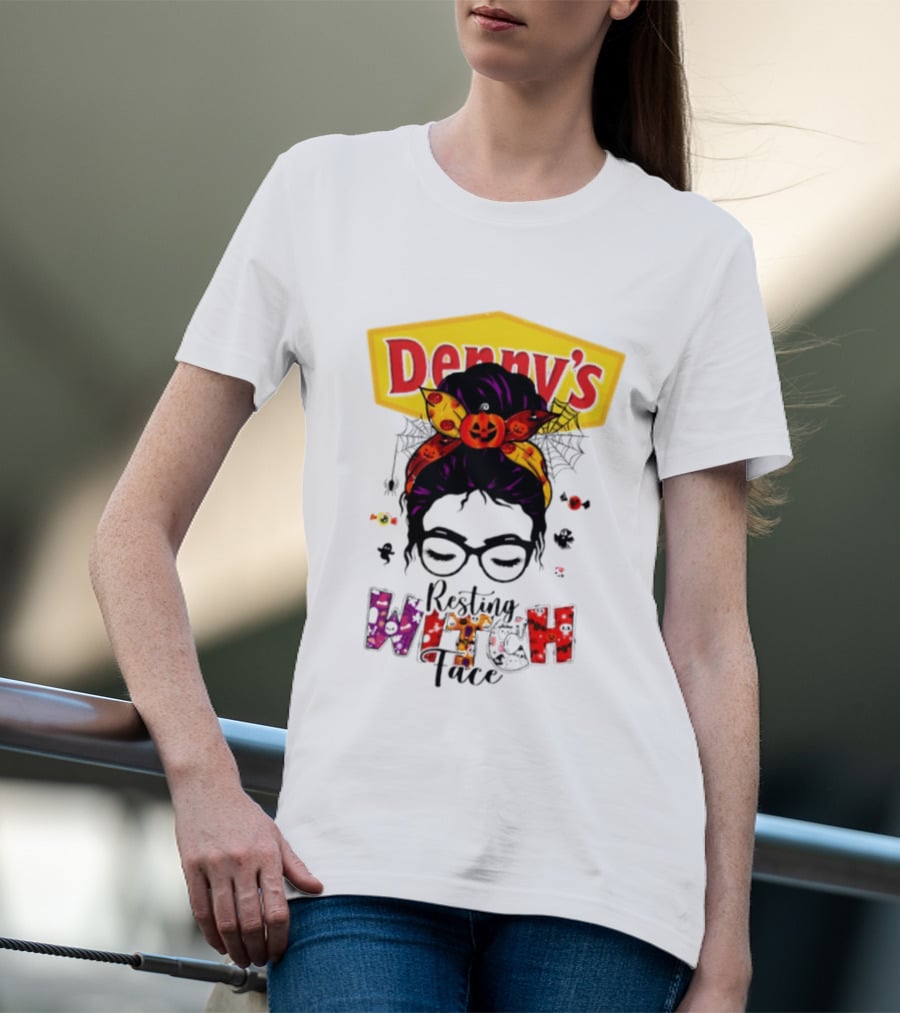 Denny's Resting Witch Face Halloween 2026 Pumpkin Headband And Web Glasses T-Shirt