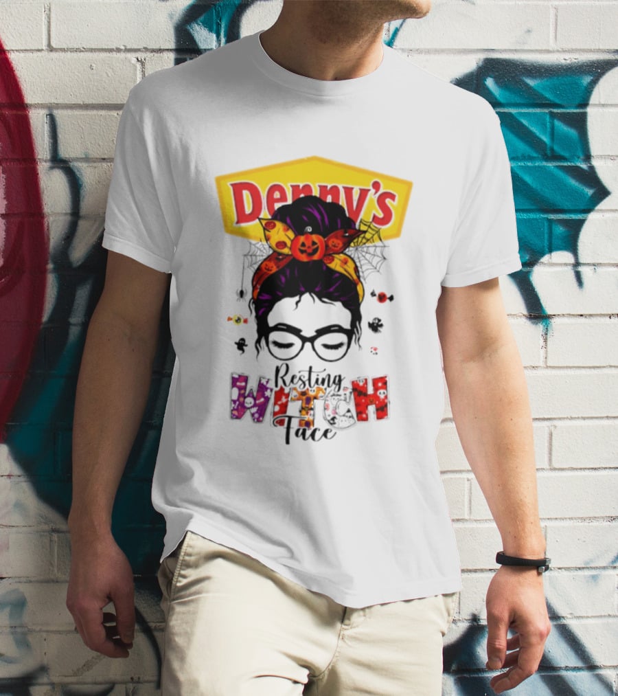 Denny's Resting Witch Face Halloween 2026 Pumpkin Headband And Web Glasses T-Shirt