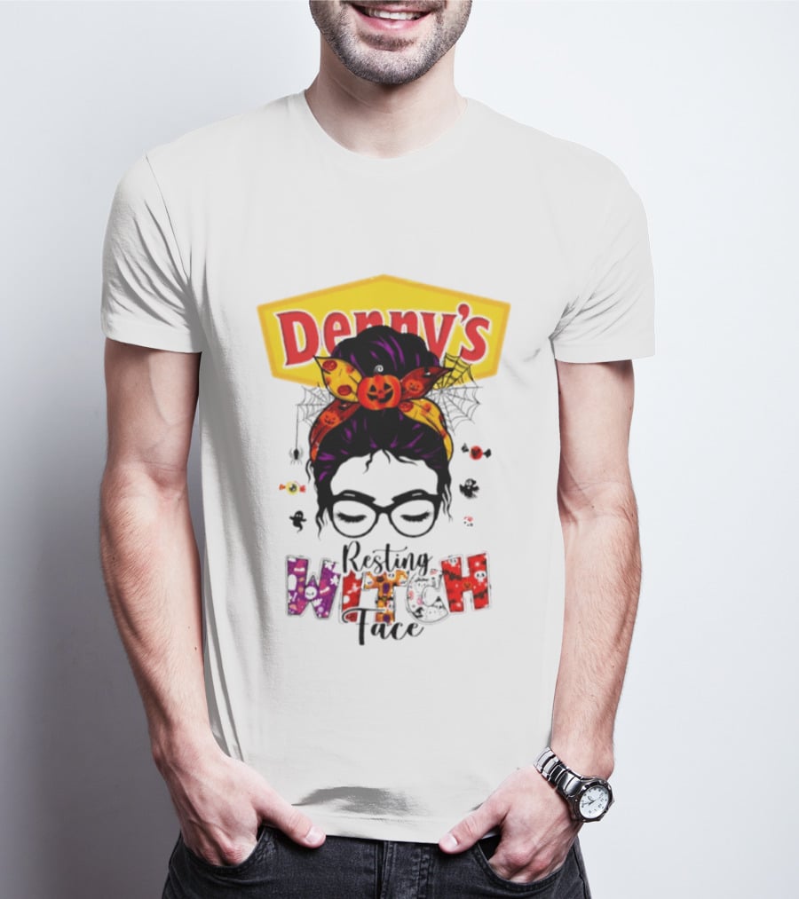 Denny's Resting Witch Face Halloween 2026 Pumpkin Headband And Web Glasses T-Shirt
