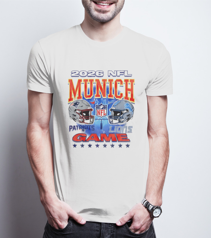 2026 NFL Munich Game New England Patriots Vs Detroit Lions Helmets T-Shirt