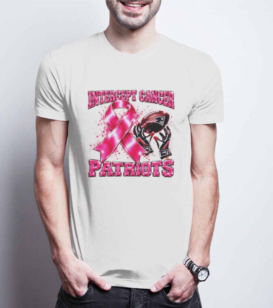 Intercept Cancer New England Patriots 2026 Football Gloves Pink Ribbon Awareness T-Shirt