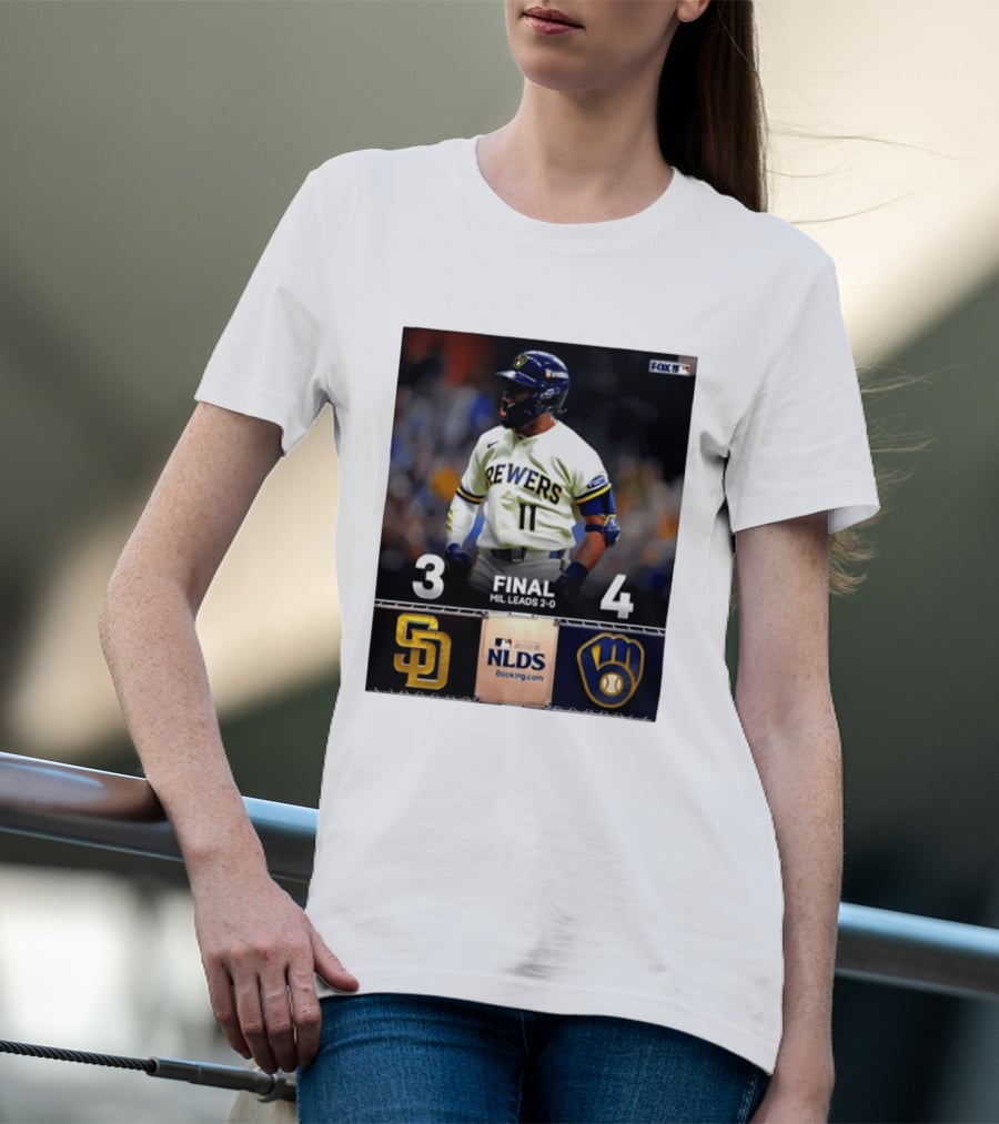 Milwaukee Brewers Vs San Diego Padres 4 3 Game 2 2026 NLDS Final Score MIL Leads 2 0 T-Shirt