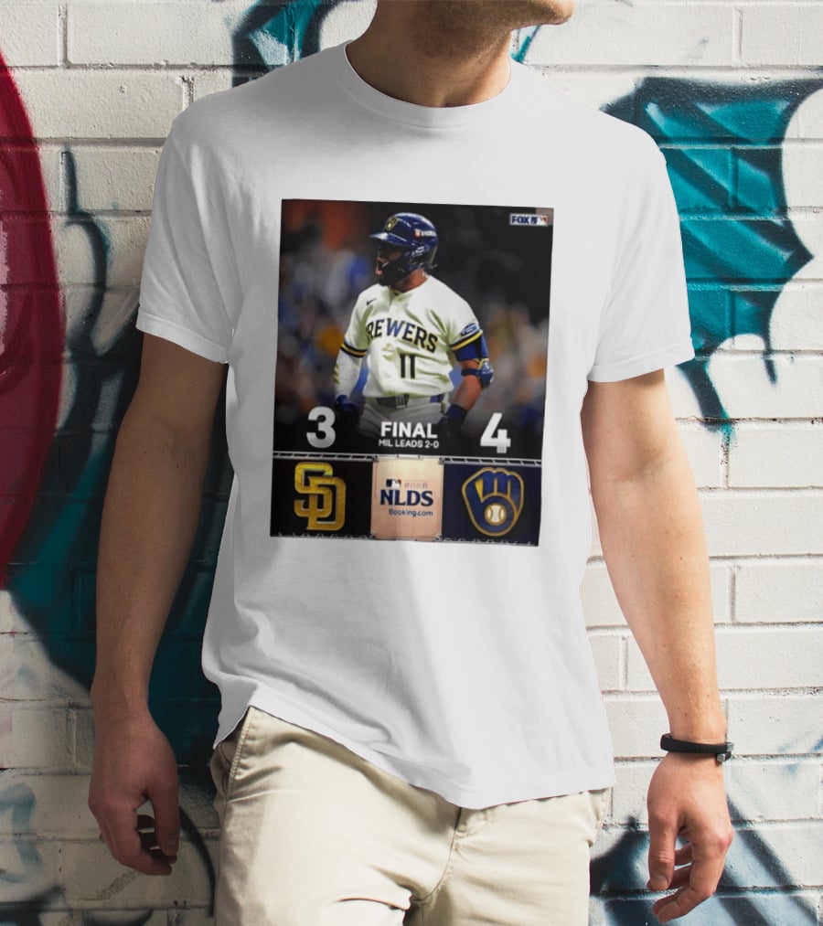 Milwaukee Brewers Vs San Diego Padres 4 3 Game 2 2026 NLDS Final Score MIL Leads 2 0 T-Shirt