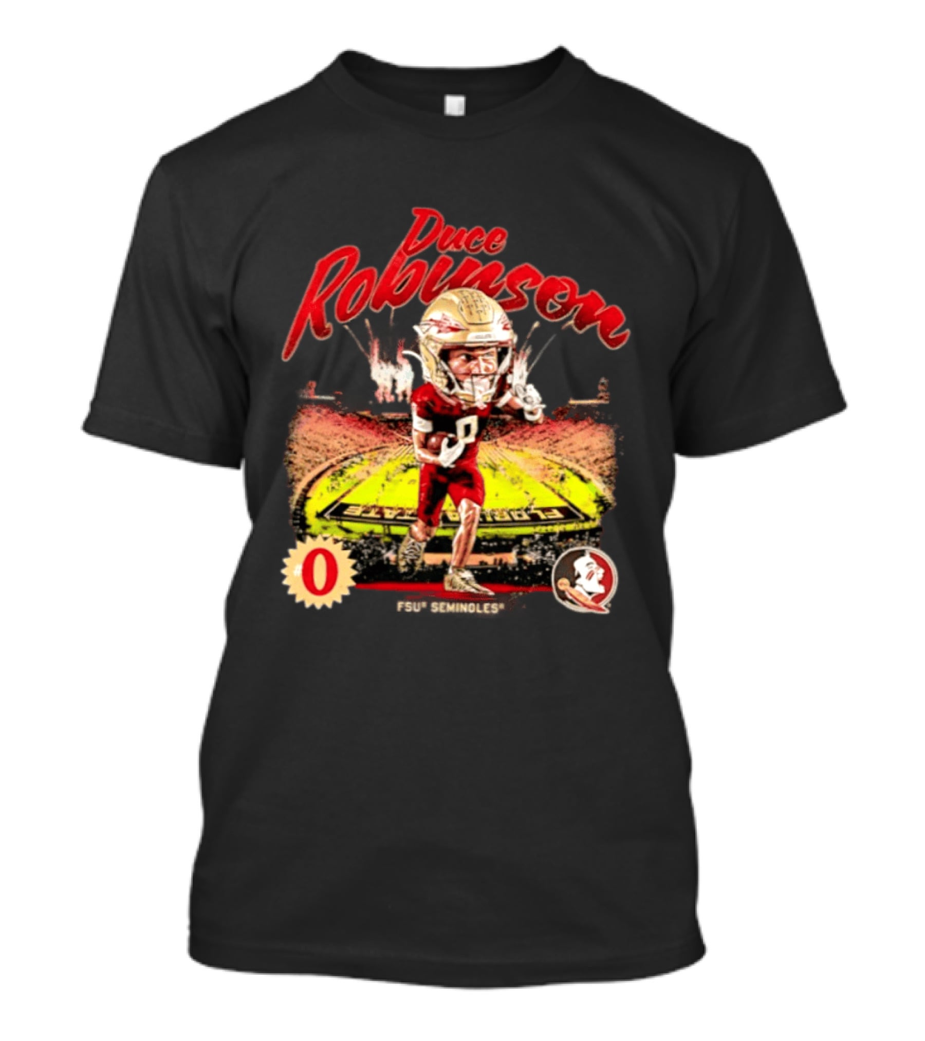 Duce Robinson Florida State Seminoles Football NCAA Stadium Caricature Number 0 T-Shirt
