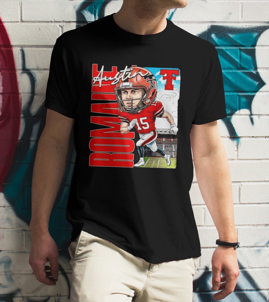 Austin Romaine Texas Tech Red Raiders Football NCAA Stadium Caricature T-Shirt