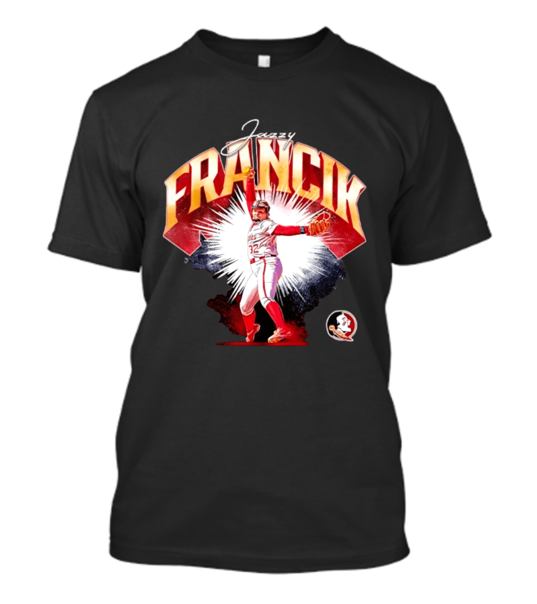 Jazzy Francik Florida State Seminoles Softball NCAA Player 32 Pitching Action Burst T-Shirt