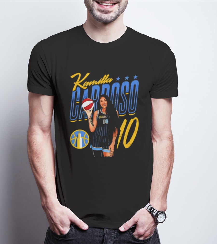 Kamilla Cardoso Chicago Sky 10 WNBA Player With Basketball T-Shirt