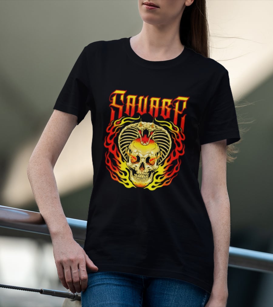 Savage Cobra Skull Fire Fusion Streetwear T-Shirt