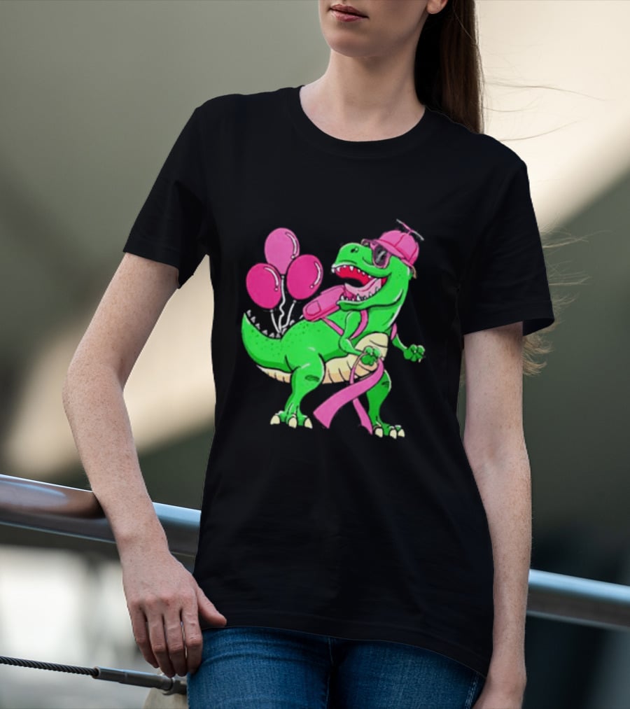 T Rex Party With Pink Balloons And Ribbon Accessories T-Shirt