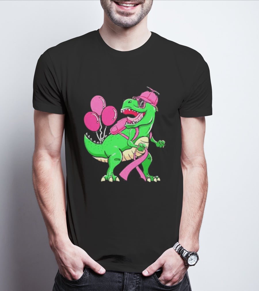 T Rex Party With Pink Balloons And Ribbon Accessories T-Shirt