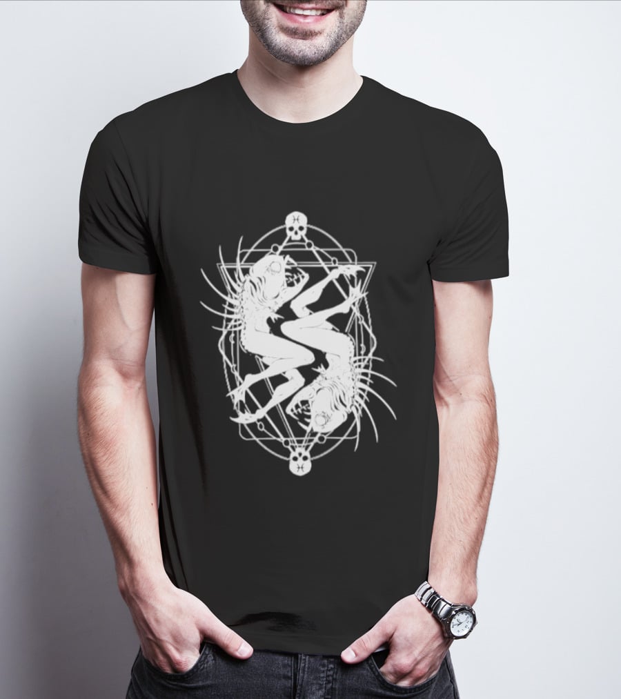 Pisces Zodiac Skull Fish Astrology Gothic Symbolism T-Shirt