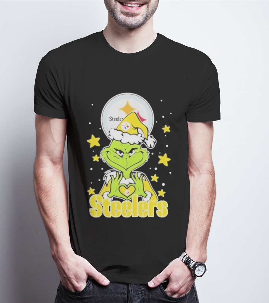 Pittsburgh Steelers Grinch Christmas Love Hands 2026 Football T-Shirt