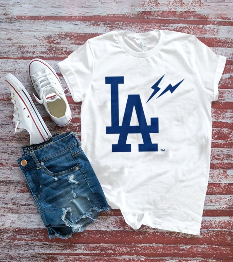 Los Angeles Dodgers Fragment Collaboration LA Thunder Lightning Bolt T-Shirt
