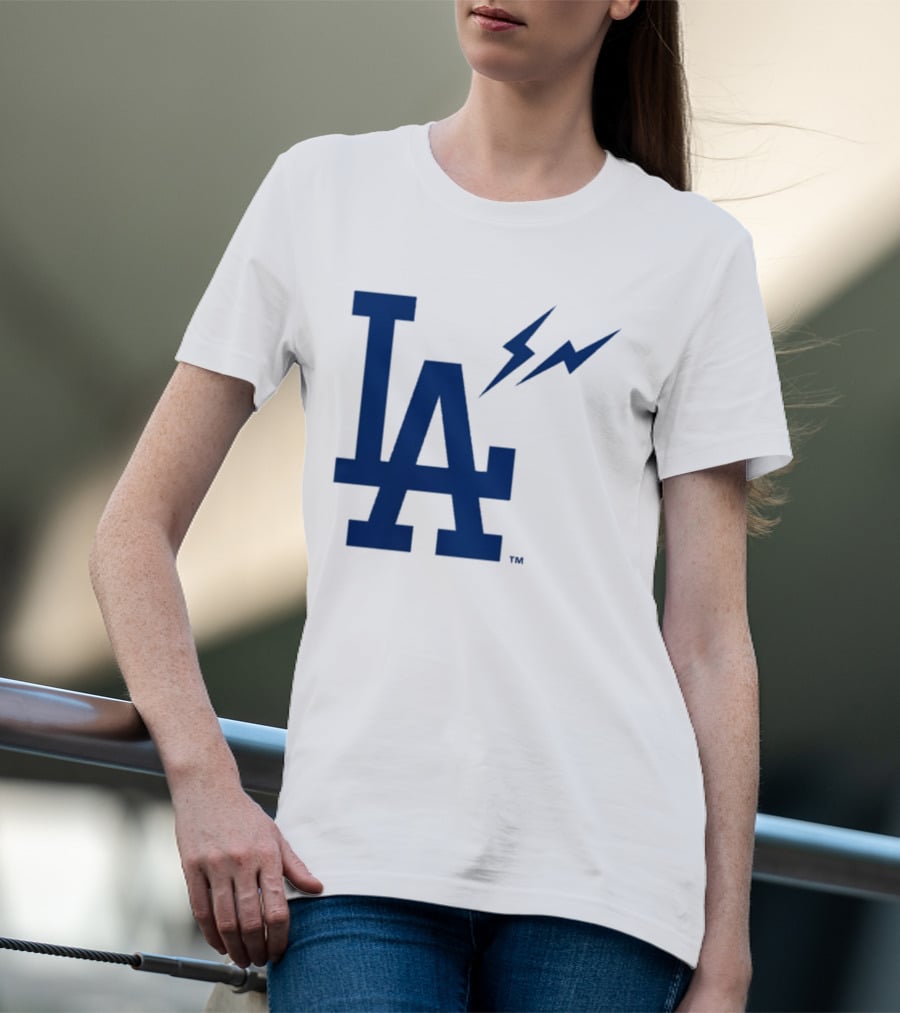 Los Angeles Dodgers Fragment Collaboration LA Thunder Lightning Bolt T-Shirt
