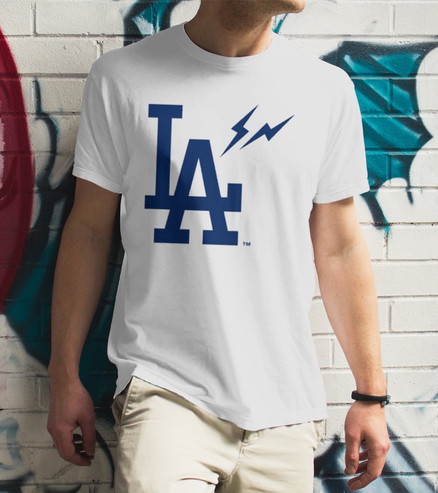 Los Angeles Dodgers Fragment Collaboration LA Thunder Lightning Bolt T-Shirt