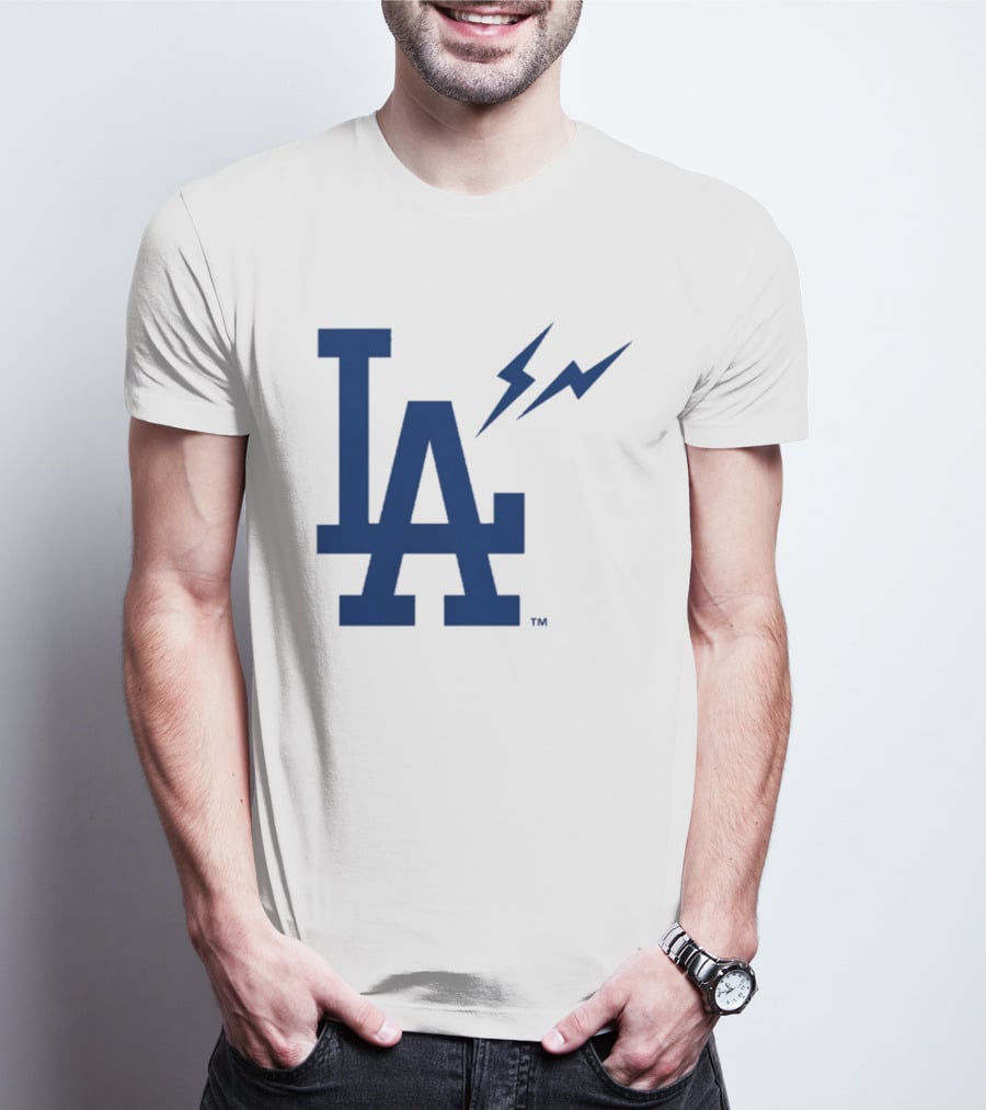 Los Angeles Dodgers Fragment Collaboration LA Thunder Lightning Bolt T-Shirt