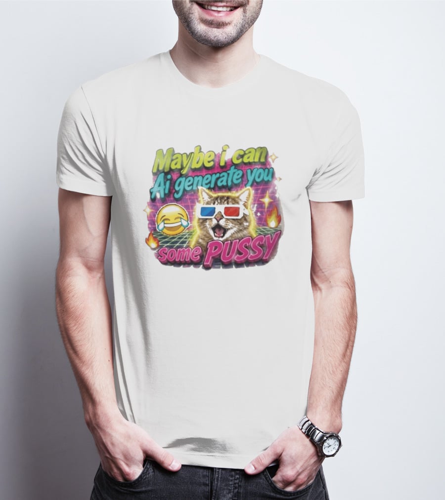 Maybe I Can Ai Generate You Some Pussy Emoji Cat 3D Glasses T-Shirt