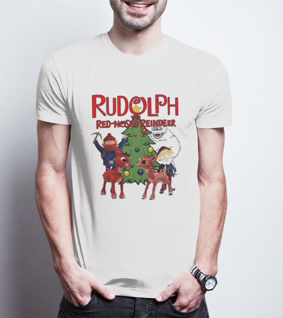 Rudolph The Red Nosed Reindeer Christmas Tree With Characters And Star T-Shirt