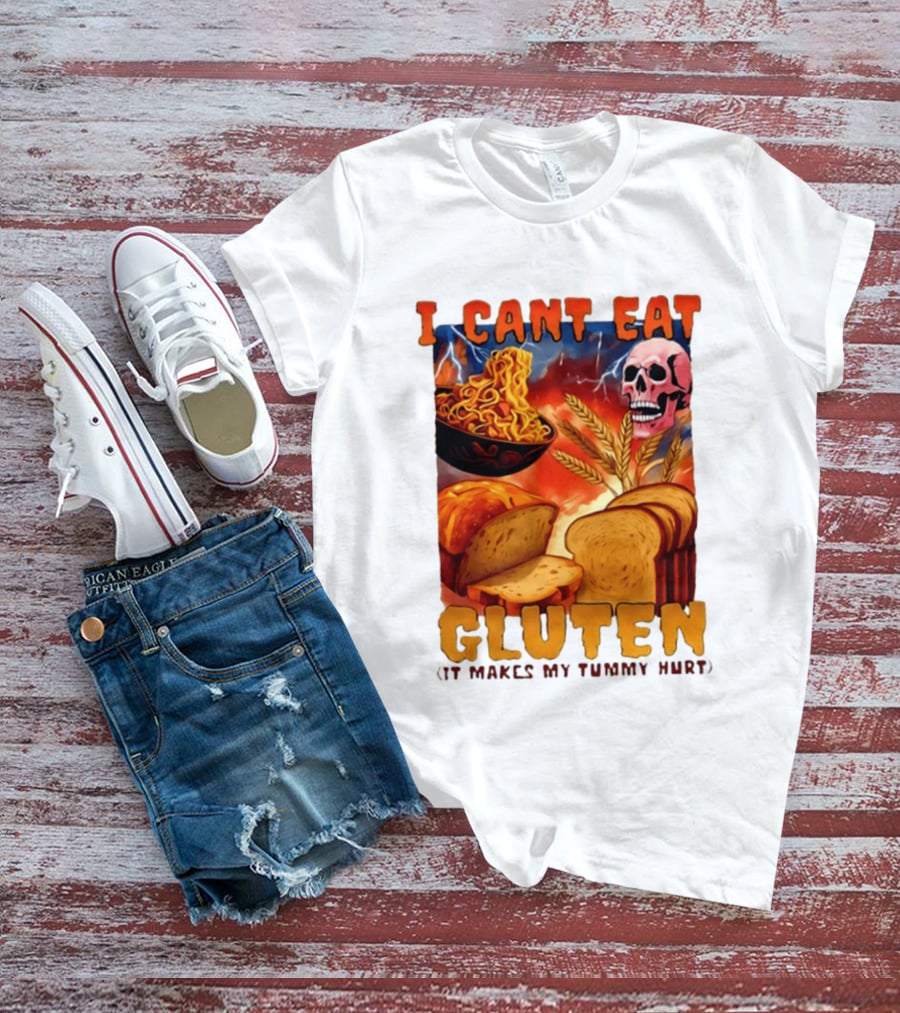 I Cant Eat Gluten Skull Bread Noodles Lightning T-Shirt