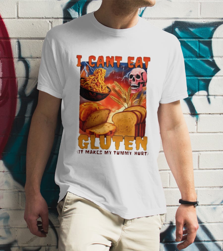 I Cant Eat Gluten Skull Bread Noodles Lightning T-Shirt