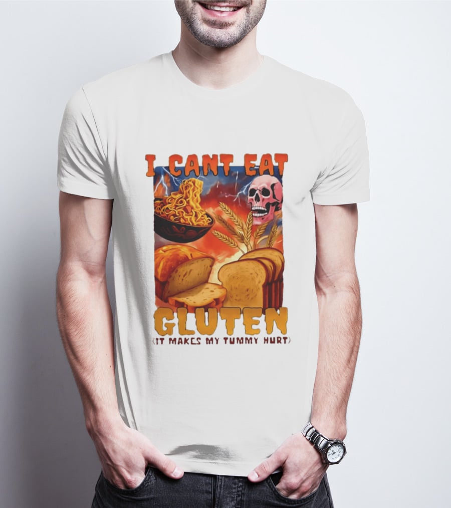 I Cant Eat Gluten Skull Bread Noodles Lightning T-Shirt