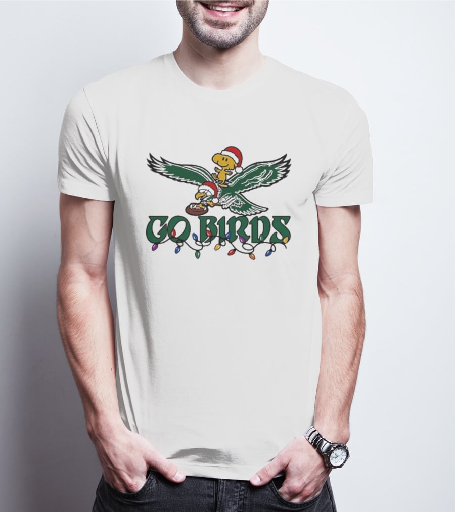 Snoopy And Woodstock Riding Philadelphia Eagles Christmas Go Birds T-Shirt