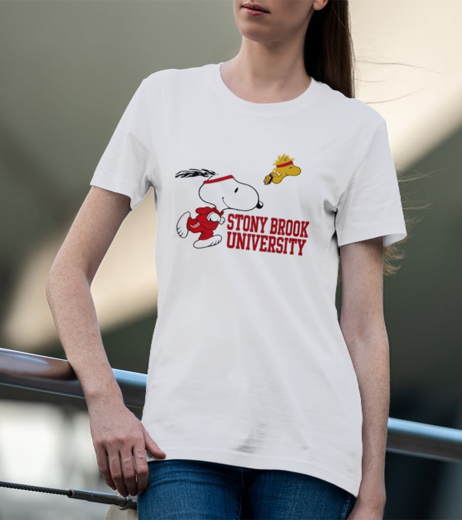 Snoopy And Woodstock Running Stony Brook University T-Shirt