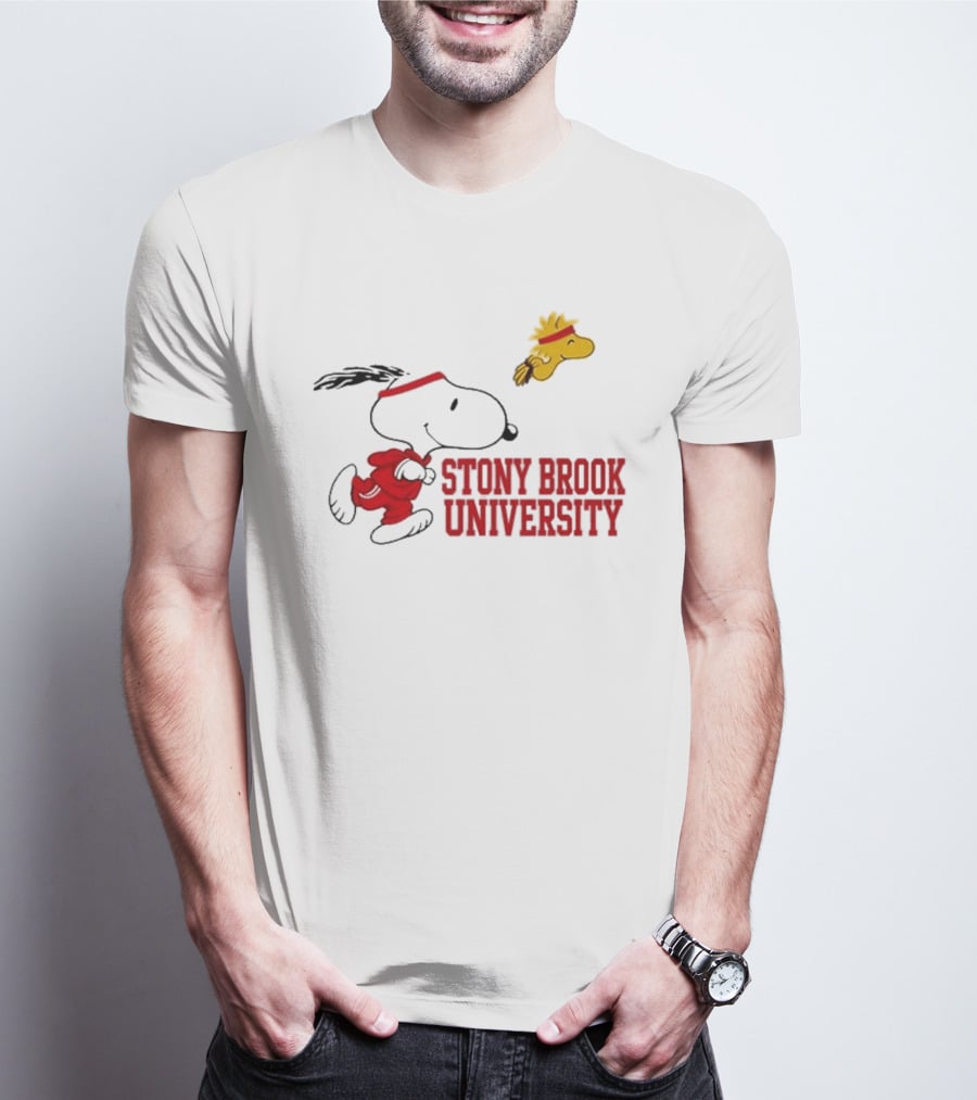 Snoopy And Woodstock Running Stony Brook University T-Shirt