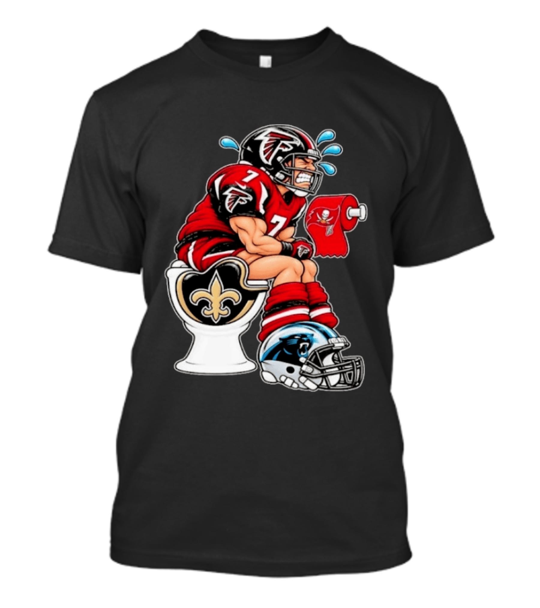 Atlanta Falcons Player On Saints Toilet With Buccaneers Toilet Paper And Panthers Helmet T-Shirt